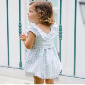 Sal & Pimenta Girls Light Blue Gingham Ruffle Back Dress